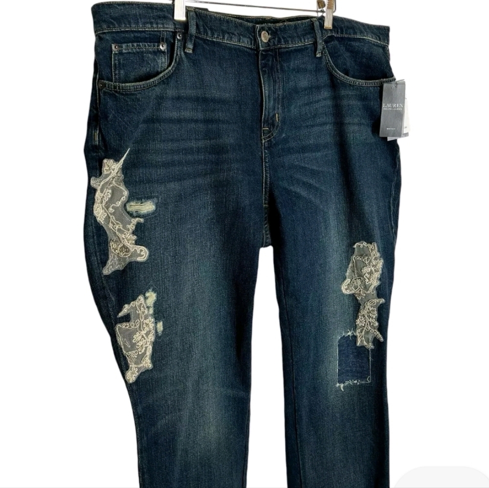 NEW RALPH LAUREN DENIM EMBROIDERED JEANS SZ 20